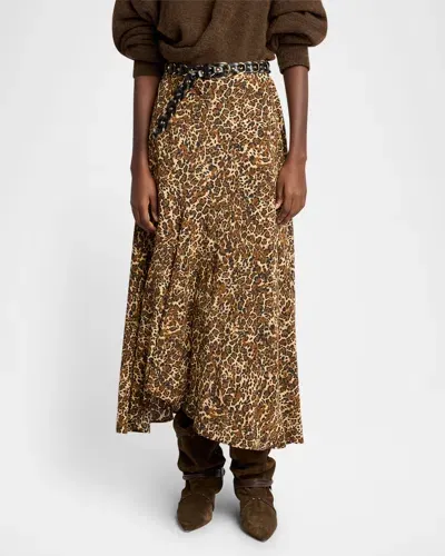 Isabel Marant Sakura Cheetah Print Silk Midi Skirt In Leopard