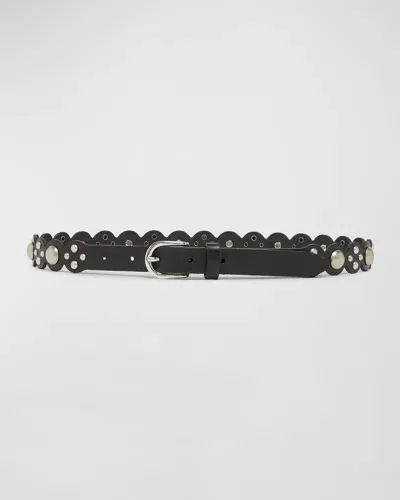 Isabel Marant Sgiavi Studded Scallop Leather Skinny Belt In Black