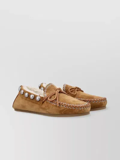 Isabel Marant Studded Bow Shearling Loafer In Cognac