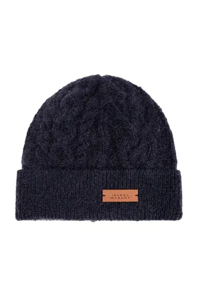 Isabel Marant Tolie Logo Patch Beanie In Navy