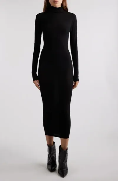 Isabel Marant Vanessa Long Sleeve Jersey Turtleneck Midi Dress In Black