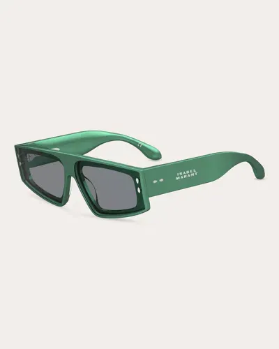 Isabel Marant Women's Pearled Green Rectangular Flat-top Sunglasses