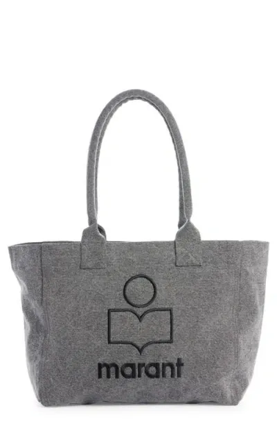 Isabel Marant Yenky Embroidered Logo Canvas Zip Tote In Grey