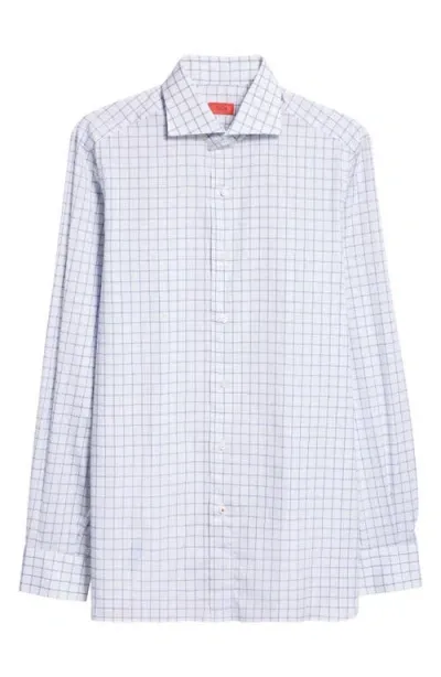 Isaia Classic Linen Dress Shirt In White/blue