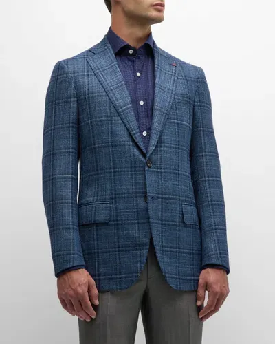 Isaia Men's Blue Windowpane Check Sports Jacket In Medium Blu