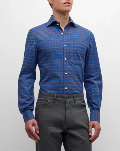 Isaia Men's Cotton Gingam Check Casual Button-down Shirt In Blue