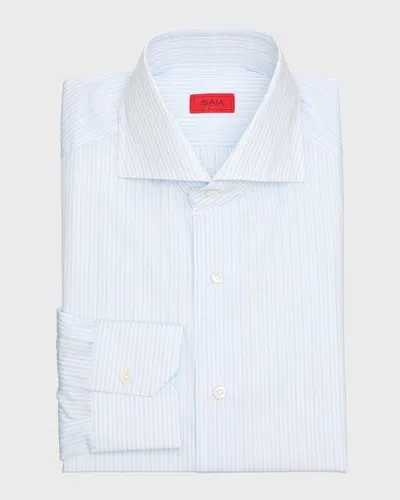 Isaia Men's Cotton Stripe Dress Shirt In Whitepast