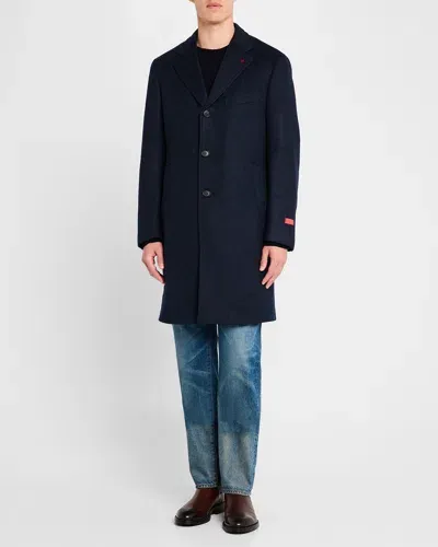 Isaia Men's Double-face Cashmere Topcoat In Navy