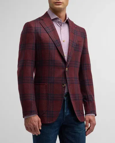 Isaia Men's Large Check Cashmere Sport Coat In Purple