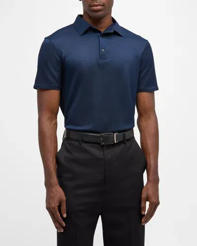 Isaia Men's Silk Polo Shirt In Dark Blue