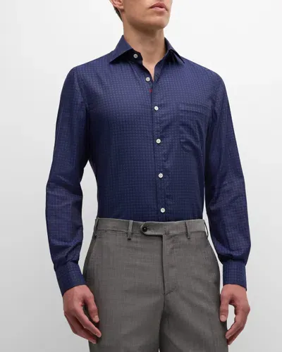 Isaia Men's Tonal Geometric Cotton Sport Shirt In Blue