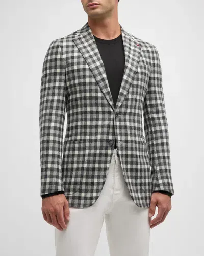 Isaia Men's Wool-cashemere Check Sport Coat In Light Grey