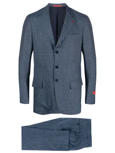 Isaia Plaid-print Single-breasted Suit In Blue