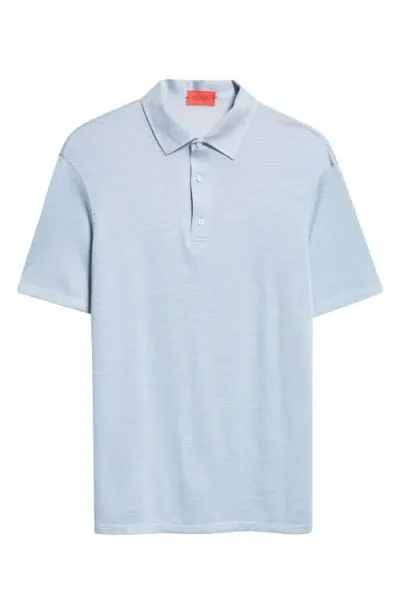 Isaia Silk Piqué Polo In Light Blue