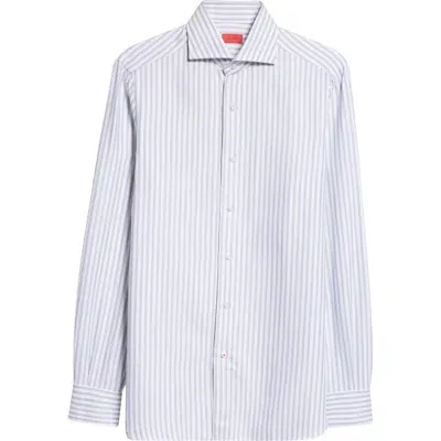 Isaia Stripe Dress Shirt In White/blue