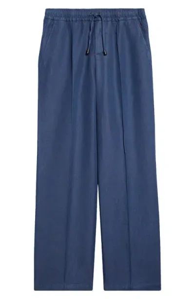 Isaia Wide Leg Drawstring Pants In Medium Blue