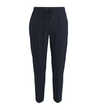 Isaia Wool-cashmere-blend Drawstring Trousers In Navy