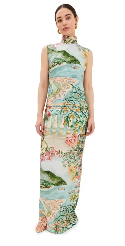 Isla And White High Neck Maxi Dress Amalfi