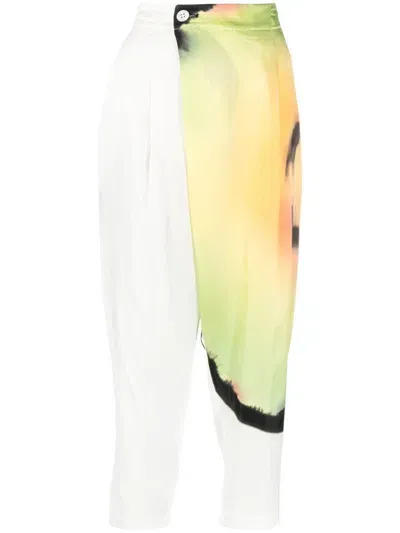 Issey Miyake Abstract-print Cropped Trousers In 黄色