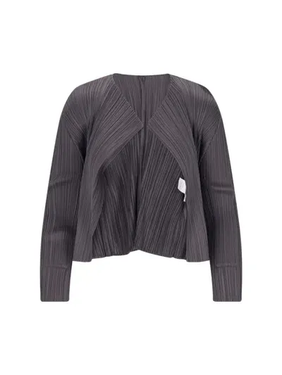 Issey Miyake Monthly Colors September Pleated Cardigan In Grey