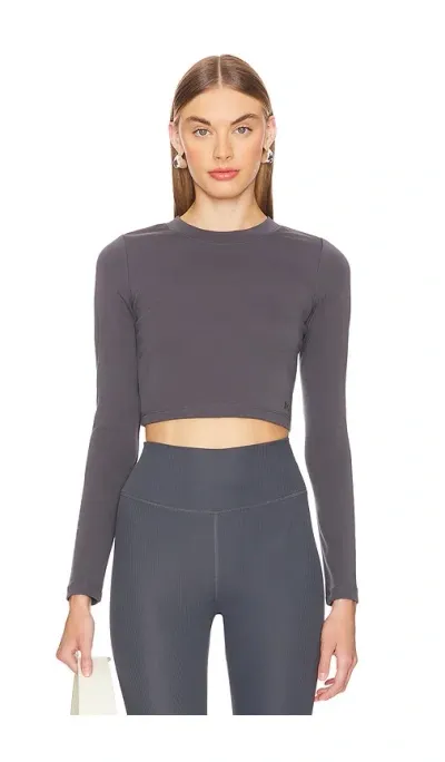 Ivl Collective Jersey Cropped Long Sleeve Top In Iron