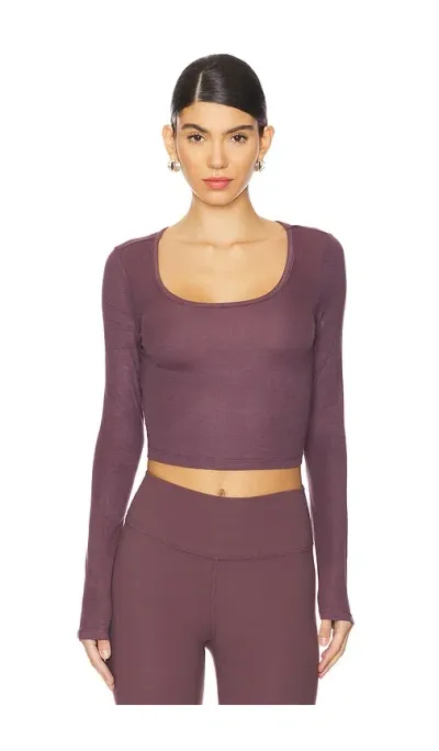 Ivl Collective Long Sleeve Cropped Scoop Neck Top In Pepper