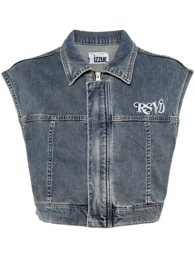 Izzue Logo-embroidered Cropped Denim Vest In Blue