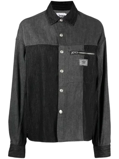 Izzue Panelled Denim Shirt In Grey