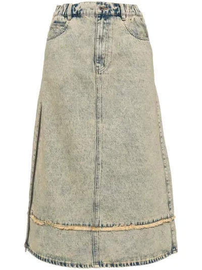 Izzue Washed Denim Midi Skirt In Blue