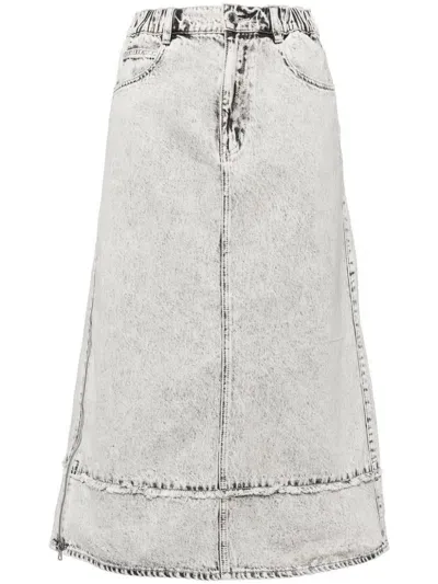 Izzue Washed Denim Midi Skirt In White