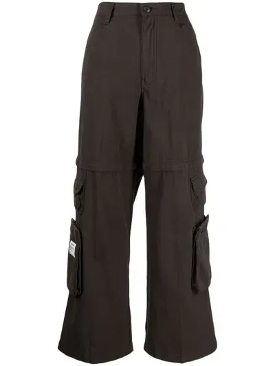 Izzue Wide-leg Cotton Cargo Trousers In Black