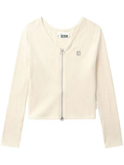 Izzue Zip-up Ribbed-knit Cardigan In Neutrals