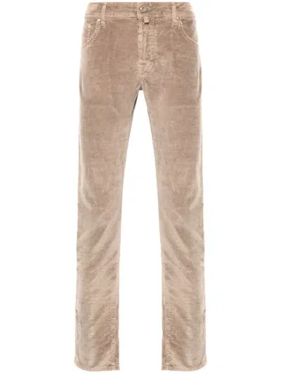 Jacob Cohen Logo-embroidered Corduroy Trousers In Neutrals