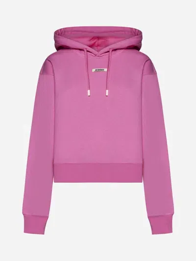 Jacquemus Logo Patch Drawstring Hoodie In Pink & Purple