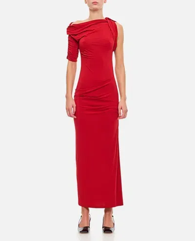 Jacquemus La Robe Drapeado Jersey Midi Dress In Red