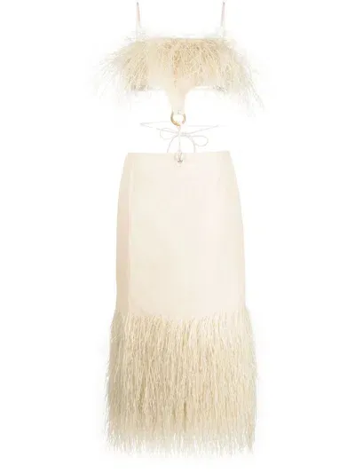 Jacquemus La Robe Raphia Fringed Dress In Neutrals