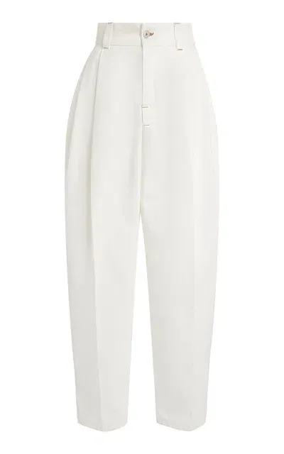 Jacquemus High-waisted Cotton Jeans With Tailored Fit And Unique Stitching Details In White