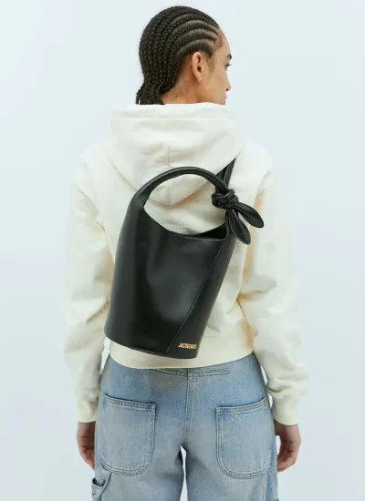 Jacquemus Le Petit Tourni Leather Bucket Bag In Black  