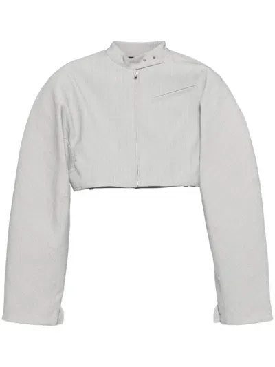 Jacquemus La Veste Cabrio Cotton Blend Crop Jacket In Light Grey