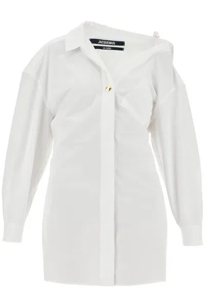 Jacquemus Stylish Mini Chemisier Dress With Asymmetrical Neckline In White