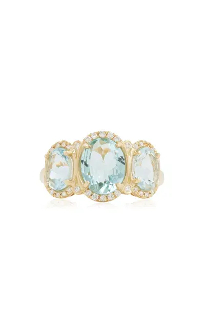 Jamie Wolf 18k Yellow Gold Diamond And Aquamarine Ring In Blue