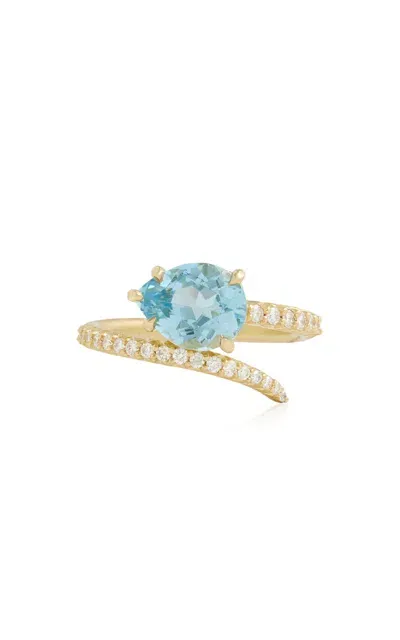 Jamie Wolf 18k Yellow Gold Diamond And Topaz Ring In Blue