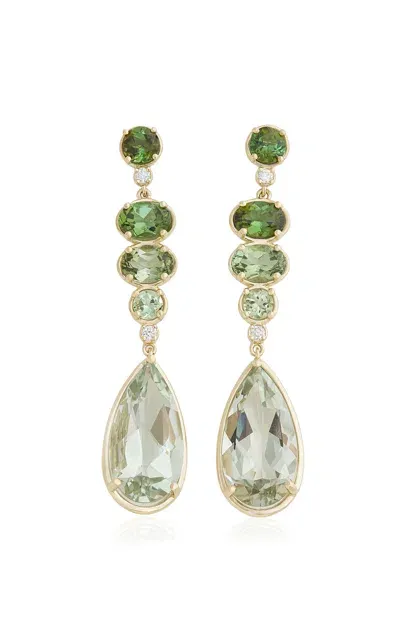 Jamie Wolf 18k Yellow Gold; Diamond And Tourmaline Earrings In Green