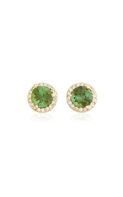 Jamie Wolf 18k Yellow Gold; Diamond And Tourmaline Earrings In Green