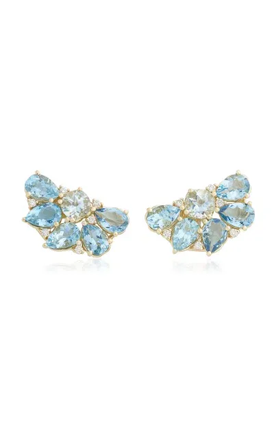 Jamie Wolf Floral Cluster 18k Yellow Gold Diamond And Aquamarine Earrings In Blue