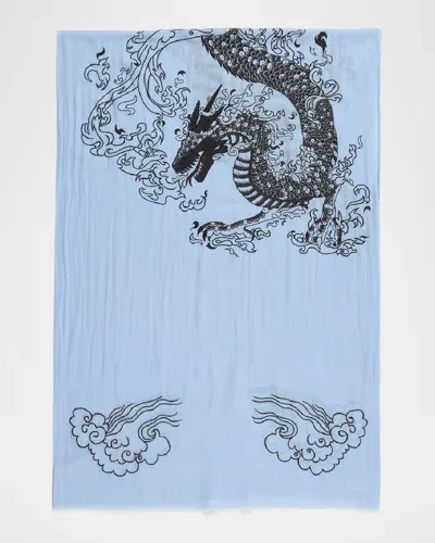 Janavi India Dragon Cashmere Eyelash Fringe Scarf In Cerulean Blue