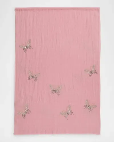 Janavi India Merino Wool Scarf W/ Embellished Butterflies In Pink