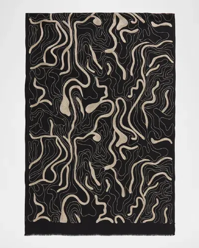 Janavi India Waves Merino Wool Scarf In Black