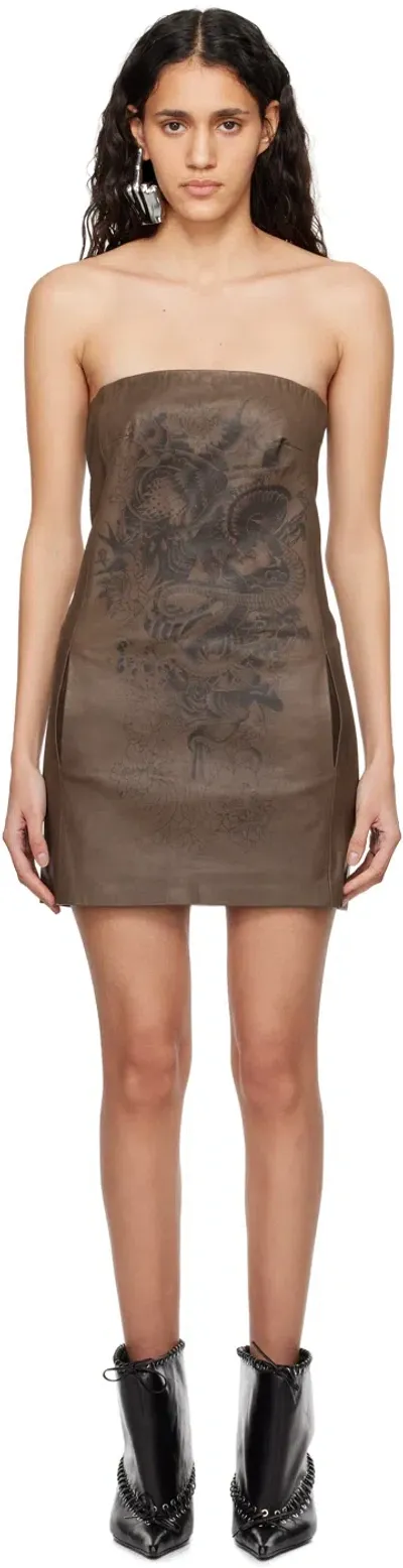 Jean Paul Gaultier Brown 'the Tattoo' Leather Minidress In 7000 Ebene/black