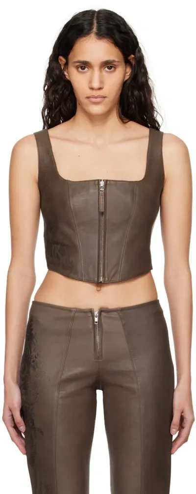 Jean Paul Gaultier Brown 'the Tattoo' Leather Tank Top In 7000 Ebene/black